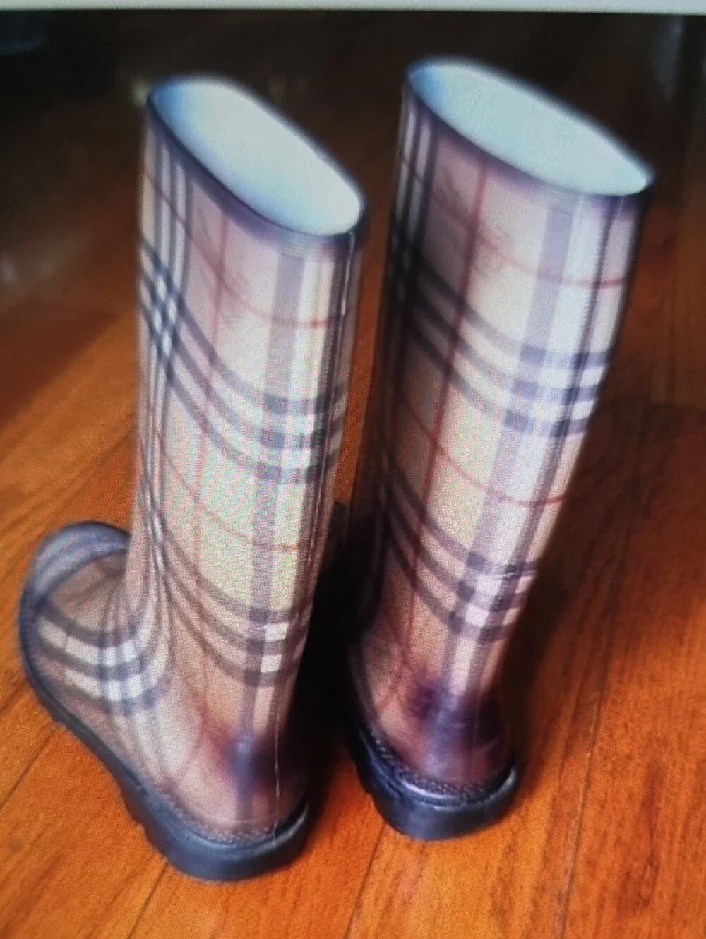 Classic Plaid Tall Rain Boots - Beige/Black
